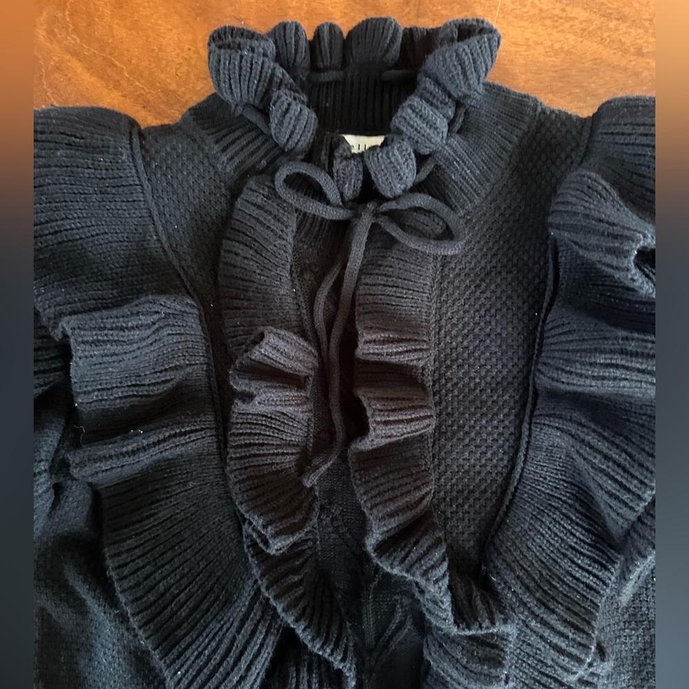 Stellah Black Ruffle Sweater M Romantic Boutique Statement Knit High Neck - Picture 2 of 5